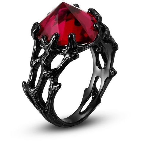 Women's Black Ring Ruby Heart 925 Sterling Silver Gothic Style 'The... ($99) ❤ liked on Polyvore featuring jewelry, rings, gryffindor, red, heart jewelry, heart-shaped jewelry, goth rings, ruby heart ring and ruby jewelry Black Sapphire Ring, Gothic Wedding Rings, Goth Ring, Silver Ruby Ring, Gothic Engagement Ring, Jewellery Shops, Queen Rings, Ruby Heart, Black Gold Jewelry