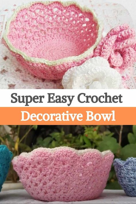 Crochet Bowl Cozy Free Pattern Easy, Crochet Trinket Dish, Crochet Bowls, Bowl Holders, Super Easy Crochet, Crochet Bowl, Crochet Mat, Trinket Bowl, Crochet Inspo