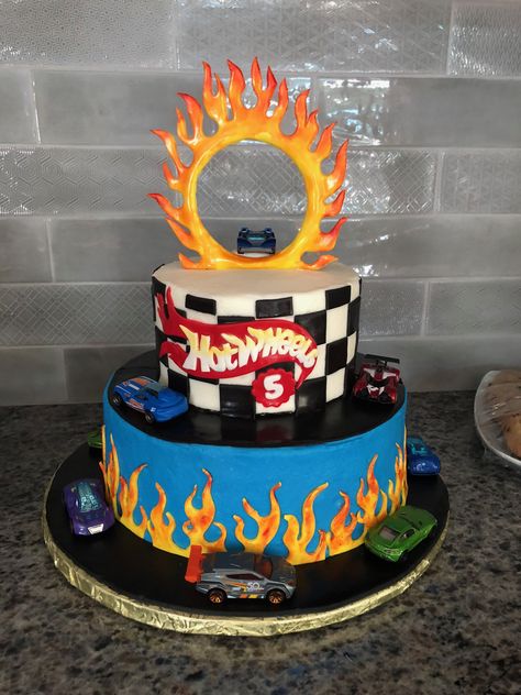 Hot wheels Birthday cake, buttercream with fondant accents Hotwheels Birthday Cake, Birthday Cake Buttercream, Wheels Cake, Hot Wheels Cake, Wheel Cake, Hot Wheels Birthday, Cake Buttercream, Themed Desserts, Cake Toppings