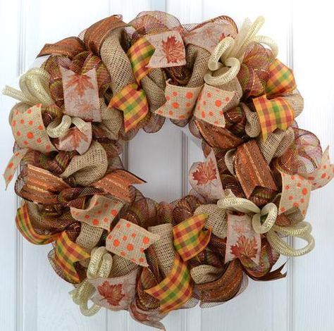 Brown and Orange Fall Thanksgiving Door Wreath  Fall wreaths for front door | deco mesh fall wreaths | burlap fall wreaths | elegant fall wreaths | unique fall wreaths Pumpkin Door Hangers, Unique Fall Wreath, Elegant Fall Wreaths, Fall Mesh Wreaths, Fun Fall Crafts, Thanksgiving Wreath, Door Wreaths Fall, Fall Ribbons, Elegant Fall