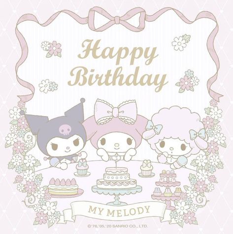 Hello Kitty And Friends Happy Birthday, Sanrio Bday Cards, Sanrio Happy Birthday Card, Happy Birthday Icons Aesthetic, Kawaii Birthday Wallpaper, Sanrio Birthday Cards, Birthday Card Hello Kitty, My Melody Happy Birthday, Mymelody Wallpapers