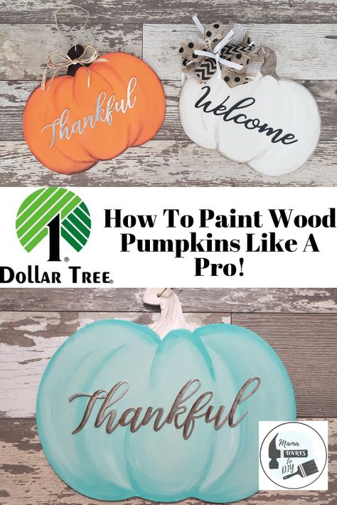 Watch this tutorial and you'll be painting pumpkins like a pro in no time!  Spice up your fall decor with a Dollar Tree hand painted Pumpkin Door Hanger! #paintedpumpkin #pumpkindoorsign #howtopaintsigns #falldecor #dollartreesign #howtopaint Dollar Tree Pumpkin Door Hanger, Pumpkin Door Hanger Diy, Painted Wood Pumpkins, Fun Craft, Hand Painted Pumpkin, Dollar Tree Pumpkins, Fall Decor Dollar Tree, Dollar Tree Fall, Pumpkin Door Hanger