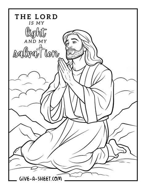 Jesus kneeling and praying coloring page. Biblical Coloring Pages, Bible Verse Coloring Pages Free, Cute Coloring Pages For Kids, Verse Coloring Pages, Jesus Coloring Pages, Insect Coloring Pages, Monster Truck Coloring Pages, Free Halloween Coloring Pages, Bible Verse Coloring Page