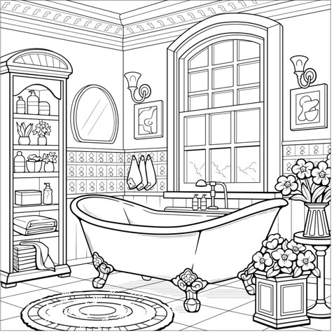 Bathtub Coloring Pages, Bathroom Coloring Pages, Adult Coloring Books Printables, Bathroom Decor Colors, Bobbie Goods, Coloring Pages Inspirational, Barbie Coloring Pages, Adult Coloring Inspiration, Detailed Coloring Pages