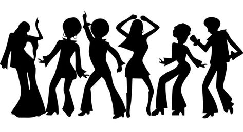 Disco Dancers Silhouette, Disco Silhouette Dancers, Onda Disco, Retro Event, 80s Dance, Disco Cake, 70s Theme Party, Dancing Poses, School Spirit Days