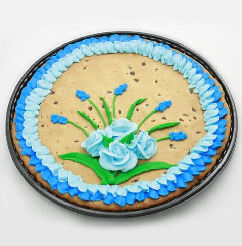 #3 Blue Rose Decorated Message Cookie | Hy-Vee Aisles Online Grocery Shopping Giant Cookie Cake, Cookie Cake Decorations, Cookie Cake Designs, Giant Chocolate Chip Cookie, Chocolate Chip Cookie Cake, Cookie Cake Birthday, Cookie Cakes, Giant Cookie, Spring Cake