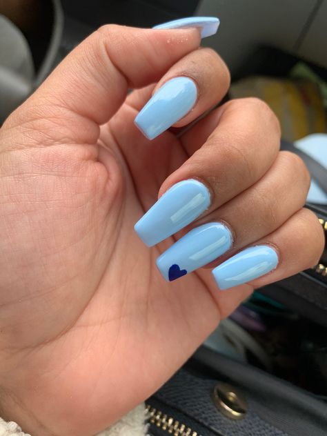 Blue Simple Acrylic Nails, Blue Acrylic Nails Squoval, Coffin Nail Inspo Simple, Blue Polygel Nails, Simple Nail Inspo Coffin, Blue Nail Designs 2024, Cute Blue Acrylic Nails, Blue Gel Nail Designs, Blue Short Nail Designs