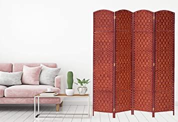 Legacy Decor 4 Panels Room Divider Privacy Partition Screen Bamboo Fiber Weave Honey Color 5.9 ft High X 5.83 ft Wide Portable Partitions, Folding Room Divider, 4 Panel Room Divider, Partition Screen, Folding Room Dividers, Panel Screen, Room Divider Screen, Divider Screen, Panel Room Divider