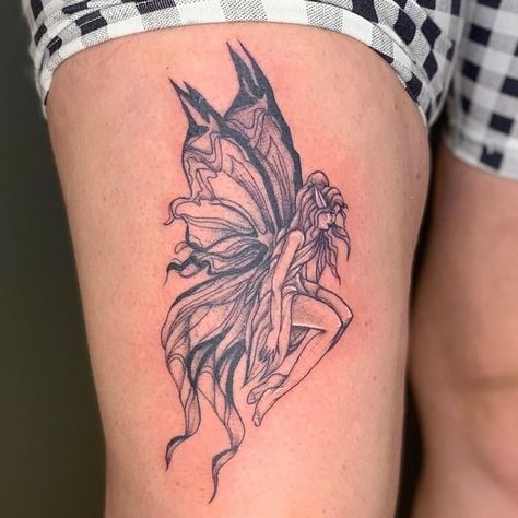 Gothic Pixie Tattoo, Fairy Tattoo Gothic, Tree Fairy Tattoo, Irish Fairy Tattoo, Pixie Fairy Tattoo Ideas, Whimsical Fairy Tattoo, Grunge Fairy Tattoo, Evil Fairy Tattoo, Dark Fairy Tattoo Designs