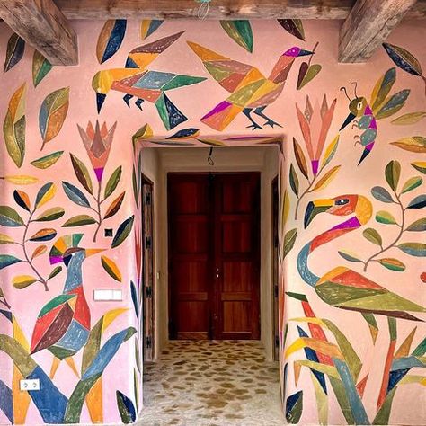 Abel Macias (@abelmac) • Instagram photos and videos Murals On Black Walls, Mexican Wall Murals Painted, Abel Macias, Mexican Mural Art, New Mexico Interior Design, Mexican Murals, Abstract Mural, Mexico Interior Design, Wall Murals Diy