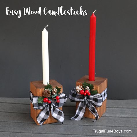 Wooden Block Candle Holders, Wooden Candle Holders Diy Wood Blocks, Diy Wooden Candle Holders, Wood Pieces Crafts, Christmas Crafts And Activities, Diy Wood Candles, Wood Candle Holders Diy, Wood Block Candle Holder, 4x4 Crafts