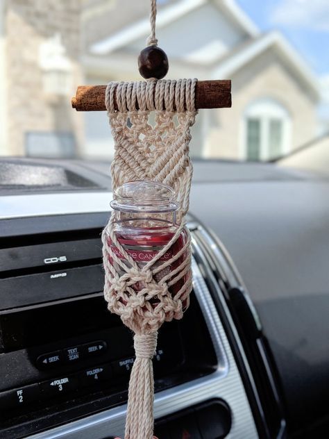 Rear View Mirror Accessories | Macrame Rear View Mirror Hanger | Mini Macrame Hanging for Rear View Mirror | Air Freshener Holder for Car  Beautiful Mini Macrame Hanging designed specifically to hold air fresheners in your car. Hangs from your Rear View Mirror and you can add your favorite small air Boho Car Accessories, Car Charms Rear View Mirror, Rear View Mirror Hanger, Car Rearview Mirror Accessories, Mirror Accessories, Makramee Diy, Accessories Boho, Rear View Mirror Accessories, Macrame Keychain