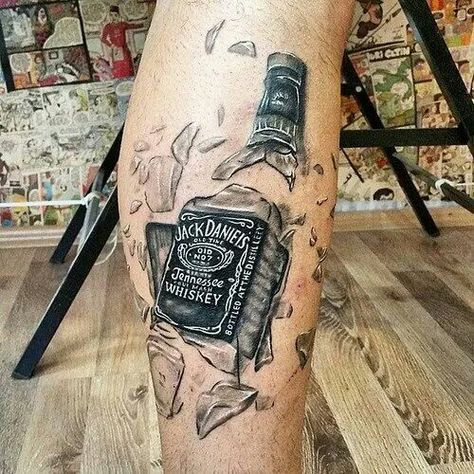 Sober Will's tattoo Whiskey Bottle Tattoo, Jack Daniels Tattoo, Whiskey Tattoo, Anonymous Tattoo, Ace Tattoo, Jack Daniels Bottle, Food Tattoos, Bottle Tattoo, Weird Tattoos