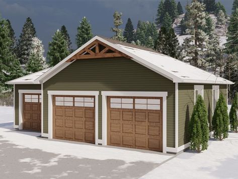 065G-0044: 3-Car Garage Plan with Boat Storage 3 Car Garage Attached To House, 3 Car Garage With Workshop, Adding Third Stall To Garage, 4 Car Detached Garage, 3 Garage Doors, 3car Garage, Three Car Garage Plans, Triple Garage, Detached Garage Designs