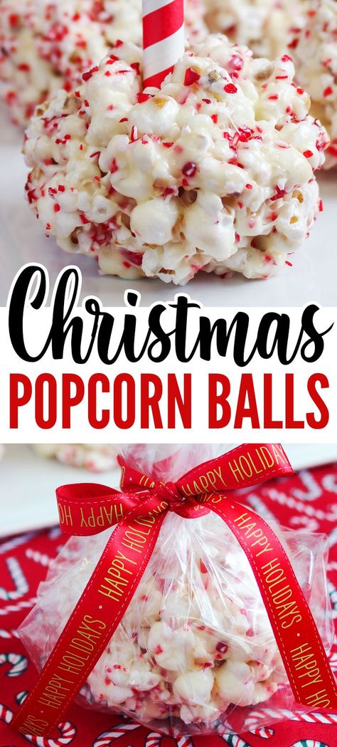 Christmas Popcorn Balls, Popcorn Balls Recipe Easy, Peppermint Popcorn, Popcorn Balls Recipe, Marshmallow Popcorn, Crushed Peppermint, Christmas Popcorn, Easy Holiday Treats, New Year's Desserts