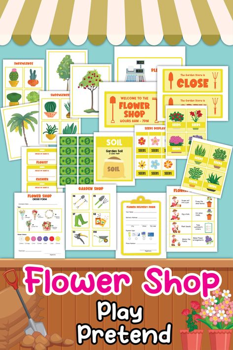 Play Flower Shop, Pretend Play Activities, Pretend Play Printables, Dramatic Play Printables, Plant Store, Play With Friends, Fun Printables, Indoor Fun, Free Preschool