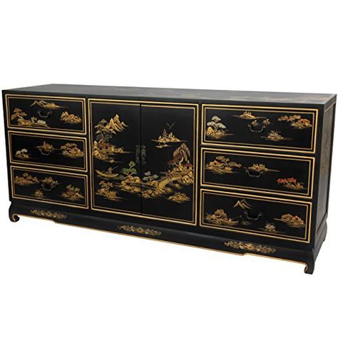 Kitchen Cabinets Ideas | Oriental Furniture Black Lacquer Dresser 32 >>> Click image for more details.(It is Amazon affiliate link) #smile Lacquer Dresser, Chinoiserie Furniture, Black Buffet, White Buffet, Lacquer Furniture, Furniture Black, Dresser Furniture, Asian Homes, Wooden Cabinet