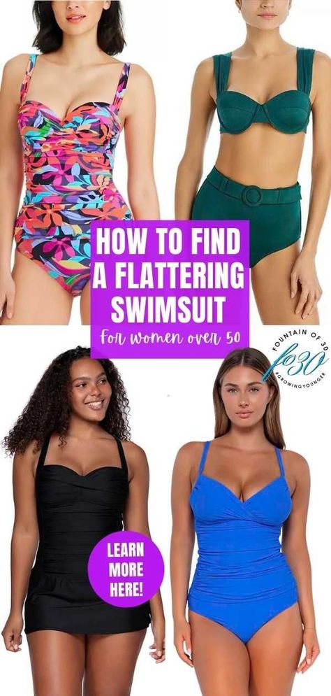 Are you ready to hit the beach or pool? You'll feel comfortable and look your best in these flattering swimsuit styles for women over 50. #swimwear #summerfashion #fashion #swimsuits #over50 Not Revealing Swimwear, Women Over 50 Swimwear, Styles For Women Over 50, Swimsuit Styles, Shapewear Swimsuit, Underwire Tankini Tops, Flattering Swimsuits, Size 12 Women, Swimsuits For Women