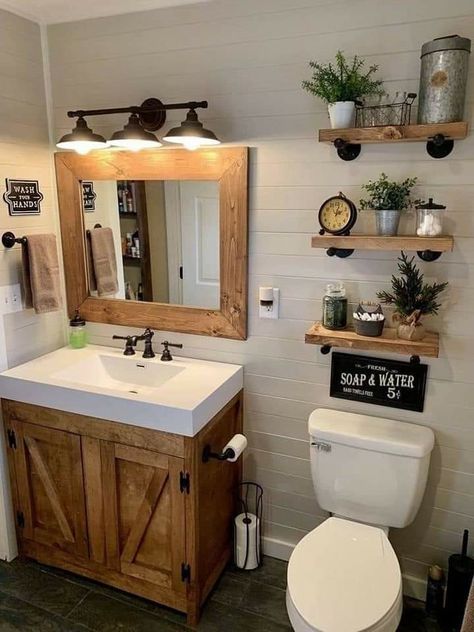 Outhouse Bathroom Ideas, Outhouse Bathroom Decor, Outhouse Bathroom, Makeover Kamar Mandi, Small Farmhouse Bathroom, Rustic Farmhouse Bathroom, Farmhouse Bathroom Decor Ideas, Decor Baie, Country Bathroom