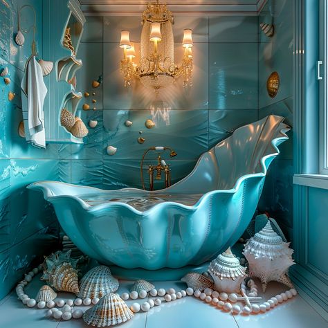 Shell-ebrating Serenity: Exploring the Splendor of Clam Bathtubs - ArtistryApex.com Seashell Bathtub, Kitchen Island Design Ideas, Color Schemes Bathroom, Bathroom Artwork Ideas, Closet Organization Bathroom, Accent Wall Bathroom, Glass Door Bathroom, Bathroom Gallery Wall, Island Design Ideas