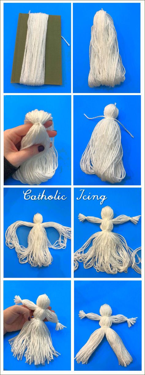 How to make a yarn doll and embellish it into an angel Tassel Angels Christmas Ornament, How To Make A Yarn Doll, Wool Dolls How To Make, Tassel Dolls Diy, Yarn Angels Diy, How To Make An Angel, Yarn Angels Ornaments, Yarn Dolls How To Make, Diy Yarn Dolls How To Make