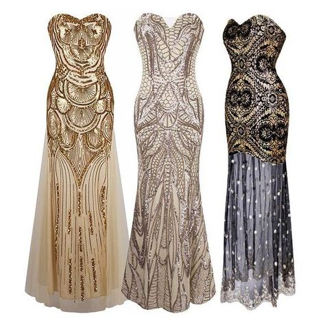 1920s Strapless Dress Deco Great Gatsby Vintage Sequin Cocktail Party... ❤ liked on Polyvore featuring dresses, long dresses, cocktail party dress, 1920s gatsby dress, 1920s long dresses and long sequin dresses 1920's Flapper, Gatsby Dress, 1920s Flapper Dress, Party Attire, Look Retro, Style Hijab, 1920s Flapper, Beauty Dress, Vestidos Vintage