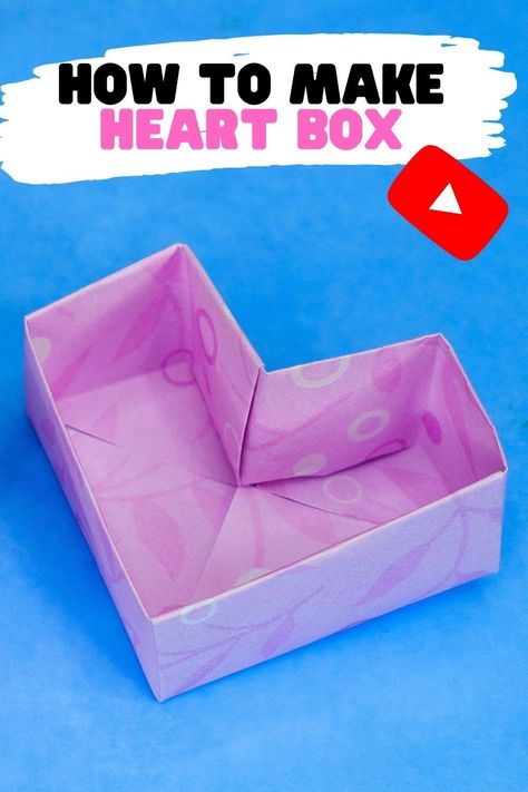 Hello Crafties! In this video I will show how to make a simple origami heart box. You can put various small things in it, such as stationery. If glued together 4 boxes can be used as a desk organiser for stationery. Also heart box can be used as a gift. How To Make Heart Box Origami, Origami Heart Box Tutorial, Paper Folding Box Easy, Origami Heart Box Step By Step, Heart Box Origami, Heart Box Template, Easy Origami Heart, Origami Box Easy, Origami Box Tutorial