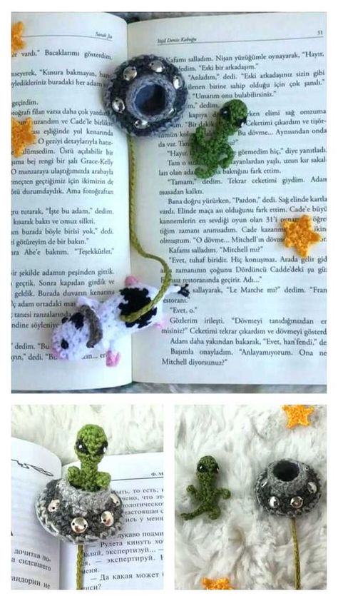 Cute Crochet Bookmarks, Cryptid Crochet, Crochet Slug, Amigurumi Alien, Bookmark Crochet, Crocheted Animals, Free Amigurumi Crochet Patterns, Crochet Bookmark Pattern, Crochet Bookmark