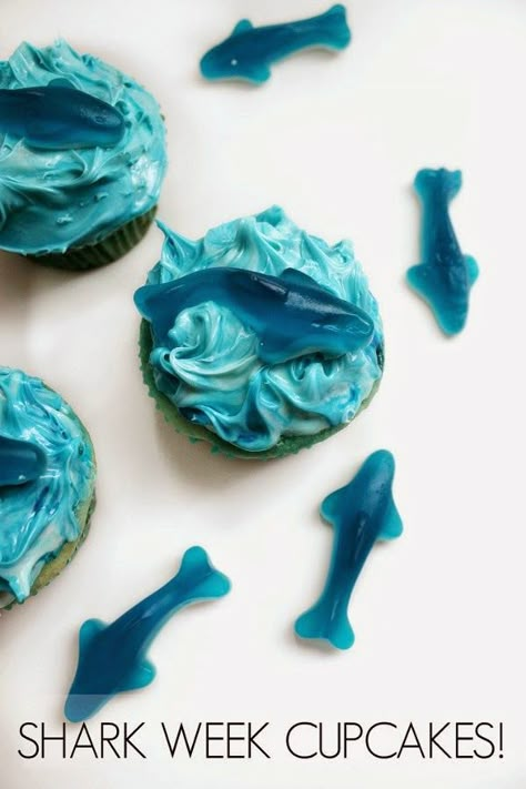 Who says sharks aren't sweet?%0AGet the recipe from Beauty and Beard.%0A  - Delish.com Birthday Cupcakes Design, Shark Week Recipes, Shark Cupcakes, Cupcakes Design, Shark Week Party, Shark Themed Birthday Party, Shark Cake, Shark Birthday Party, Cupcake Designs