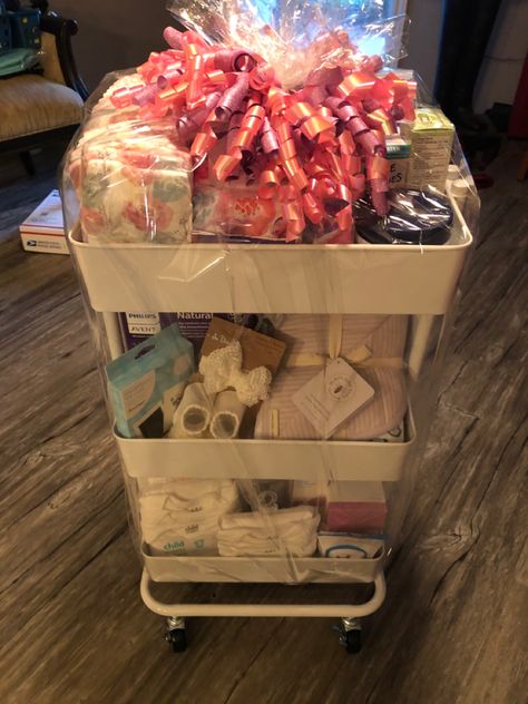 Diaper Cart Gift, Baby Shower Caddy Gift Ideas, Baby Shower Cart Gift, Rolling Cart Baby Shower Gift, Best Friend Baby Shower Gift, Baby Shower Cart, Diaper Cart, Cat Pregnancy, Creative Baby Shower Gifts