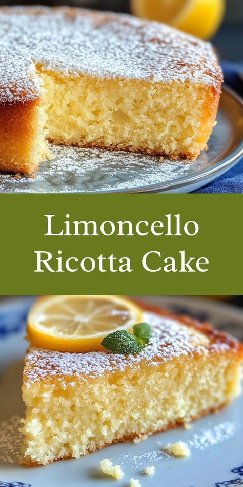 Baking the Limoncello Ricotta Cake on a sunny Saturday afternoon filled my kitchen with warmth and laughter. My partner and kids gathered eagerly, sharing stories as the delightful aroma filled the air, creating cherished family memories we’ll treasure forever. Ricotta Cheese Desserts, Ricotta Recipes Dessert, Lemon Ricotta Cake Recipes, Lemon Ricotta Cheesecake, Limoncello Cake, Ricotta Cake Recipes, Lemon Ricotta Cake, Limoncello Recipe, Ricotta Cheesecake