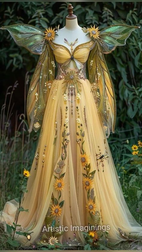 Fairy Queen Dress, Fairy Dress Fantasy, Fairytale Dress Aesthetic, Fairy Ball Gown, Faerie Costume, Fairy Gown, Unique Portraits, Animals And People, Humans And Animals