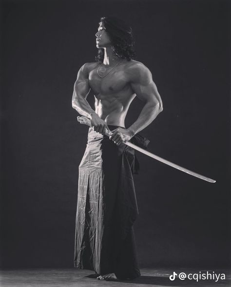 Swordsman Poses Drawing Reference, Swordsman Pose, Stoic Motivation, White Hair Men, Long White Hair, Male Pose Reference, Zodiac Tattoos, Figure Sketching, Anime Guys Shirtless