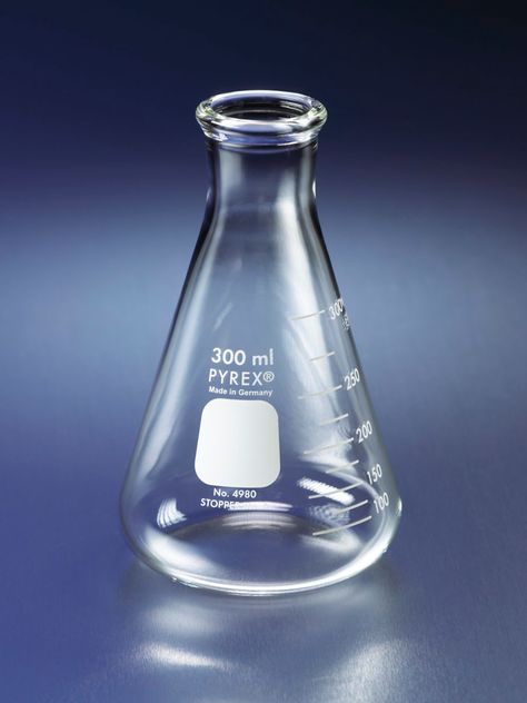 PYREX® Narrow Mouth Erlenmeyer Flask with Heavy Duty Rim, Graduated | Corning Conical Flask, Yeast Starter, Erlenmeyer Flask, Science Party, Laboratory Science, Beakers, Pyrex Glass, Fruit Snacks, Mad Scientist