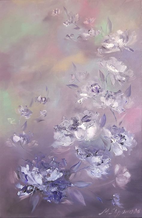 Skromova Marina-19 — ACOPIA Violet Aesthetic, Painting Unique, Abstract Flower Art, Abstract Floral Paintings, Delicate Flowers, Abstract Art On Canvas, Oil Painting Flowers, Floral Artwork, Purple Background