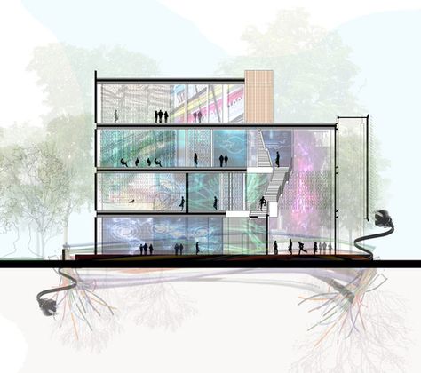 Watt Family Innovation Center / Perkins+Will | ArchDaily Architectural Sections, Rendering Styles, Innovation Center, Architectural Sketches, Architecture Presentation Board, Open Gallery, Innovation Centre, Architecture Design Sketch, Cultural Centre