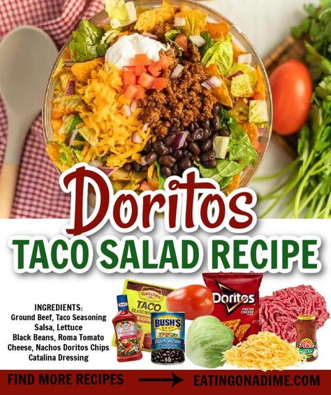 Doritos Salad, Doritos Taco Salad, Dorito Taco Salad Recipe, Easy Taco Salad Recipe, Taco Salad Doritos, Catalina Dressing, Doritos Taco, Ground Beef Taco, Taco Salad Recipe