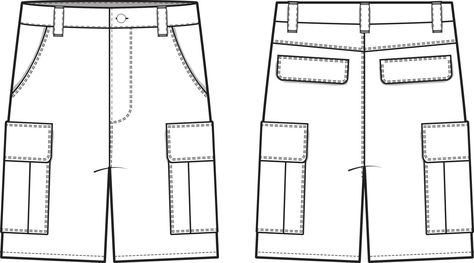 Streetwear Flat Sketches, Cargo Shorts Drawing, Cargo Pants Sketch, Shorts Technical Drawing, Sketch Portfolio, Fashion Development, Double Knee Carpenter Pants, Sewing Journal, Shorts Drawing