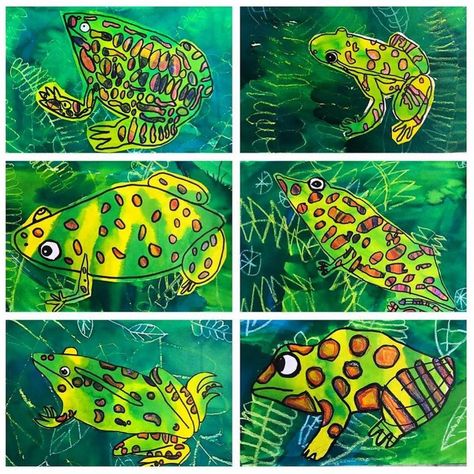 Kerry Daley on Instagram: “Green on green...wax resist frogs. Year 3 . . . . #crayon #paint #frogs #artteacherofinstagram #elementaryarteducation #artwithheart…” Frog Art Projects For Kids, Jungle Art Projects, Cool Camping Ideas, Third Grade Art, Green On Green, Spring Art Projects, Animal Art Projects, Art Education Lessons, 4th Grade Art