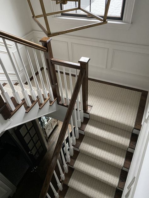 https://flic.kr/p/2j5Zajx | Spiral Staircase with Runner | Carpet runner installed over dark wood staircase Wood Carpet Stairs, Brown Wood Staircase, Dark Wood Staircase With Runner, Stair Runner Carpet On Dark Wood, Stair Runner With Dark Wood, Runner On Dark Wood Stairs, Dark Wood Hallway, Carpet Runner On Dark Wood Stairs, Stair Runner Wood Stairs