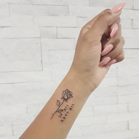 Even if you consider yourself more of a word gal than a number person, you should definitely consider getting a Roman numeral tattoo. Everyone has a number, Small Rose Tattoos, Tattoos On Wrist, A Rose Tattoo, Roman Numeral Tattoos, Date Tattoos, Cool Wrist Tattoos, Female Tattoos, Shape Tattoo, Geometric Tattoos