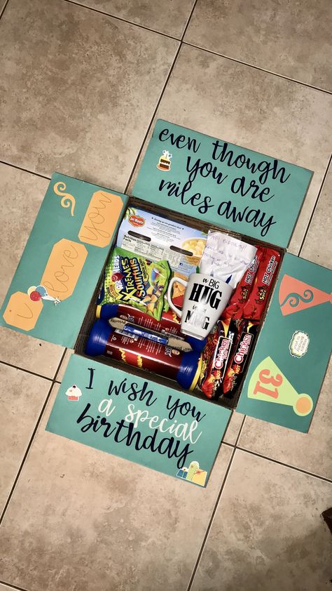 For my husband, who has to celebrate his birthday while deployed overseas ❤️ Monthly Care Package Ideas, Care Package Ideas For Husband, Birthday Gift For Army Friend, Gifts For Deployed Husband, Best Friend Birthday Care Package, Birthday Package Ideas For Him, Birthday Deployment Package, Birthday Care Package Ideas For Guys, Deployment Birthday Care Package