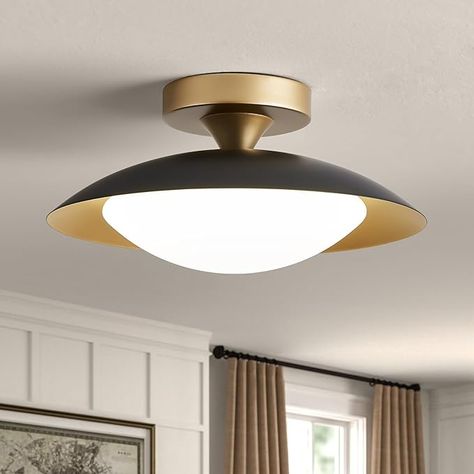 Dimmable Mid Century Modern Semi Flush Mount Ceiling Light,Black and Gold LED Ceiling Light,5CCT 2700K-6000K Light Fxiture for Hallway Entryway Bedroom Kitchen Laundry Room Living Room 11.80 inch - Amazon.com Black And Gold Ceiling, Gold Ceiling Lamp, Modern Flush Mount Ceiling Light, Farmhouse Ceiling, Gold Ceiling, Modern Flush Mount, Hallway Entryway, Entryway Bedroom, Kitchen Laundry