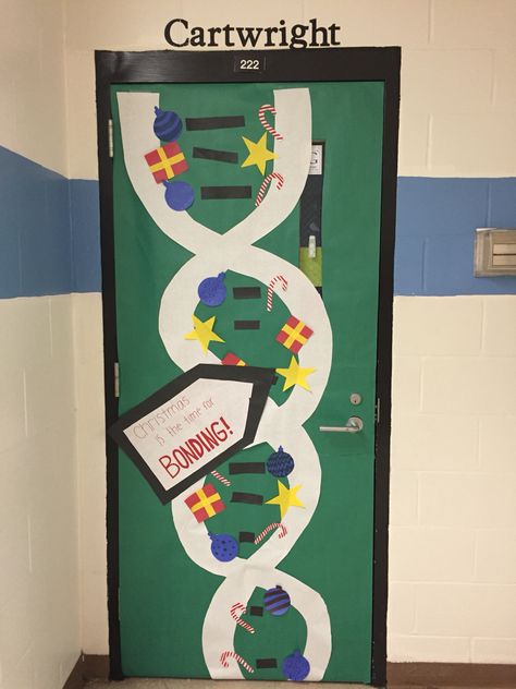 DNA inspired Christmas door Science Christmas Door Ideas, Biology Christmas Door, Science Winter Door Decorations, Biology Door Decorations, Christmas Science Door Decorations, Science Door Decorations Christmas, Science Christmas Door Decorations, Christmas Biology, Classroom Reminders