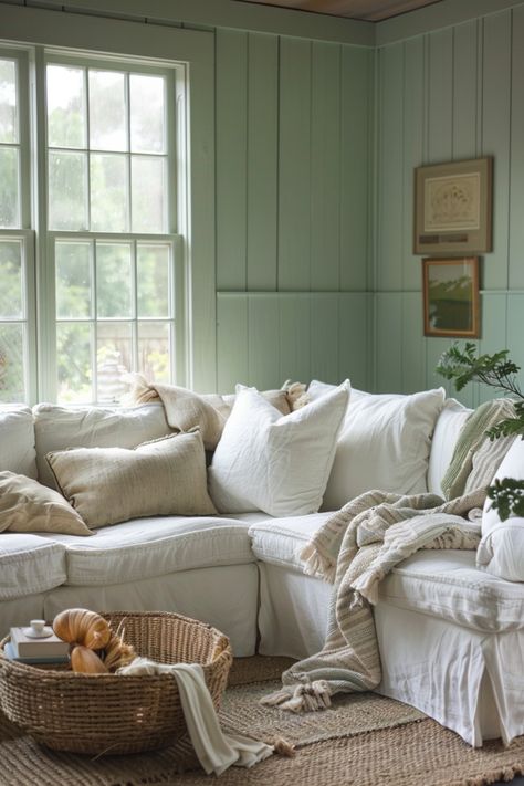 Farmhouse living rooms combine rustic charm with cozy comfort. Click for more inspiration. Dark Brown Leather Sofa, Coastal Farmhouse Living Room, Soft Blue Walls, Farmhouse Living Rooms, Cozy Farmhouse Living Room, Distressed Wood Furniture, Wood Coffee Table Rustic, Farmhouse Living Room Ideas, Wooden Beams Ceiling