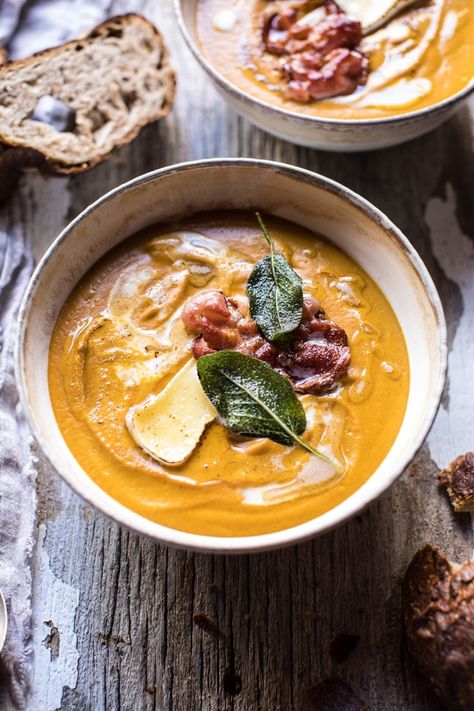 Butternut Squash and Brie Soup with Crispy Pancetta. - Half Baked Harvest Half Baked Harvest Butternut Squash, Brie Soup, Crispy Pancetta, Half Baked Harvest Recipes, Butternut Squash Recipes Soup, Squash Soup Recipe, Harvest Recipes, Half Baked, Half Baked Harvest