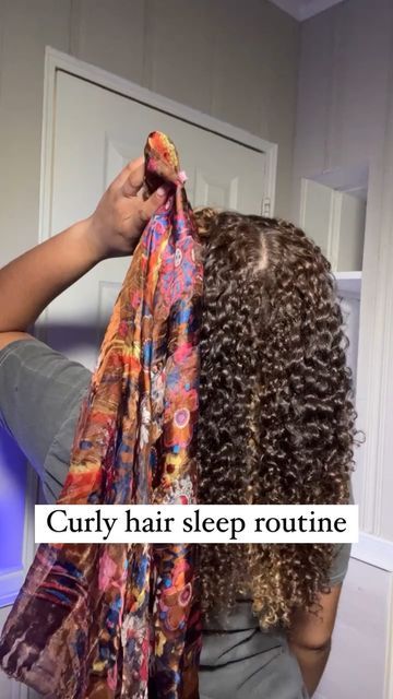 How To Wrap Curly Hair With Scarf For Bed, How To Wrap Up Curly Hair At Night, Curly Hair Sleep Routine, How To Tie Curly Hair At Night, Wrapping Curly Hair At Night, How To Sleep With Curly Hair Bonnet, How To Put On A Bonnet, Curly Night Routine, Curly Hair Bedtime Routine