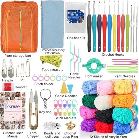 Crochet kit for beginners, gift idea, cozy hobby idea, crochet project Yarn Balls, Crocheting Ideas, Cable Needle, Knitting Tools, Yarn Ball, Crochet Kit, Doll Eyes, Kits For Kids, Crochet Accessories