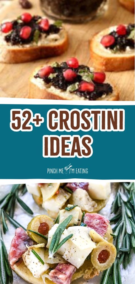 Discover over 52 crostini recipes perfect for any season. These delicious appetizers feature a variety of toppings, including goat cheese, figs, and roasted vegetables. Impress your guests with these easy-to-make and versatile crostini ideas for every occasion. Crostini Appetizers Halloween, What To Serve With Crostini, Italian Crostini Appetizers, Avocado Crostini Appetizers, Brie And Fig Crostini, Apple Crostini Appetizers, Cold Crostini Appetizers, Pear Crostini Appetizers, Sausage Crostini Appetizers