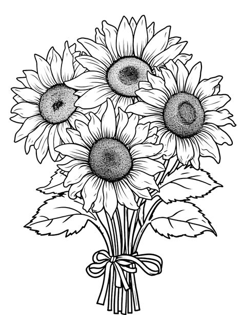 Sunflower Pattern Free Printable, Sunflower Coloring, Sunflower Sketches, Sunflower Coloring Pages, Printable Flower Coloring Pages, Sunflower Drawing, Sunflower Bouquet, Horse Coloring Pages, Sunflower Bouquets